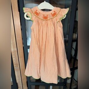 Vive La Fete Crabs smocked dress embroidered gingham ruffle toddler baby girl